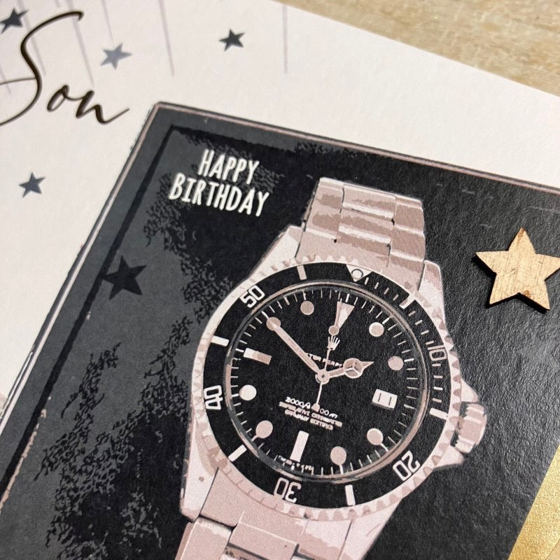 Special Son Time to Celebrate Watch Birthday Card - White Cotton Cards