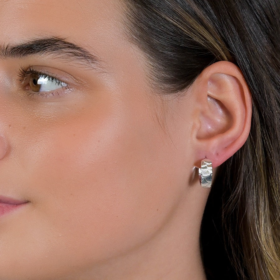 POM Silver Plated Concertina Hoop Earrings