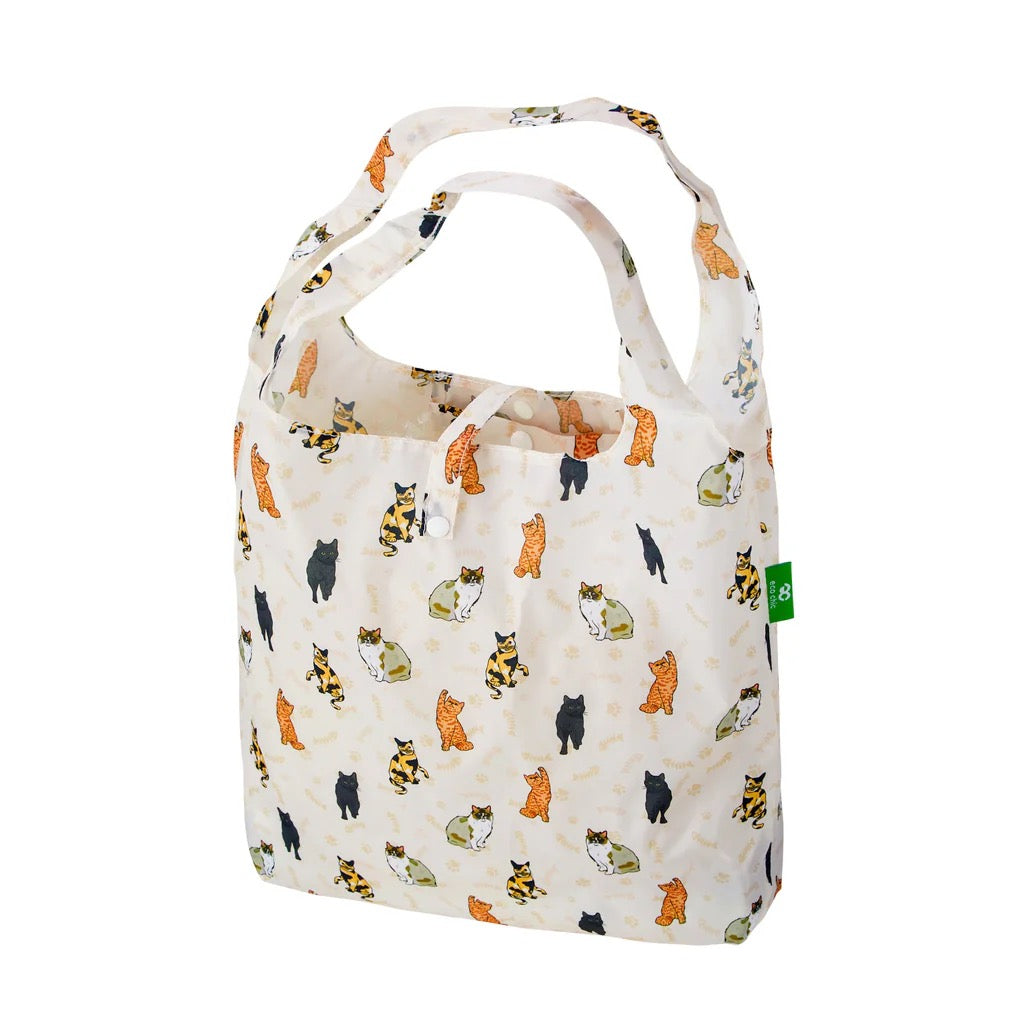 Eco Chic Foldable Recycled Shopping Bag - Beloved Cats - Cream