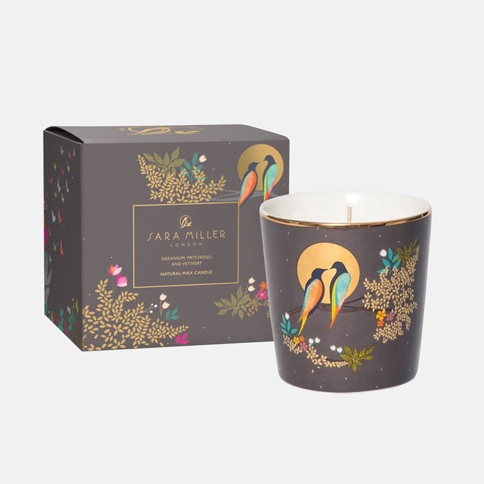 NEW Sara Miller Luxury Ceramic Boxed Candle - Geranium, Patchouli, Cedar & Vetivert