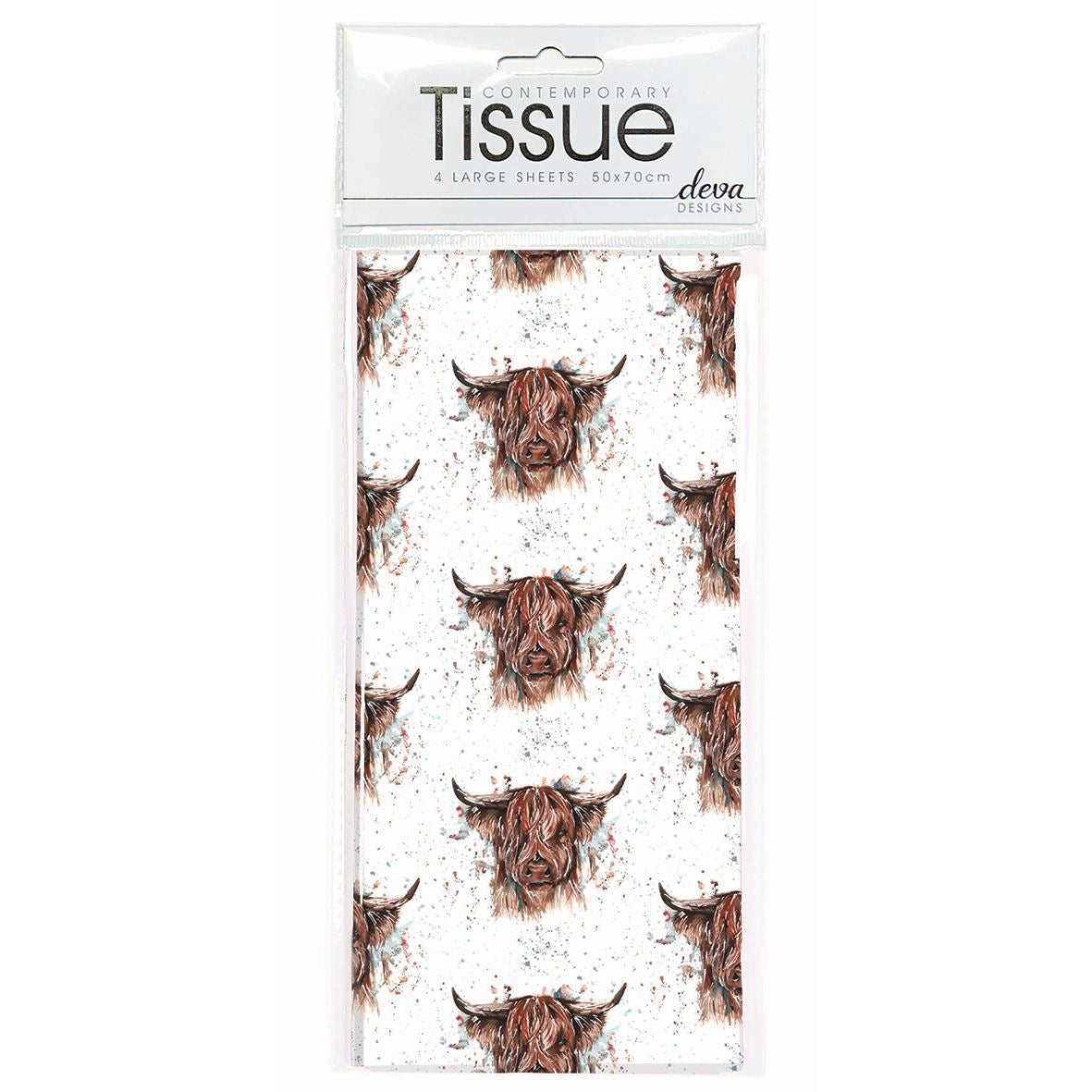 Meg Hawkins Highland Cow Tissue Paper - Pack of 4 Sheets