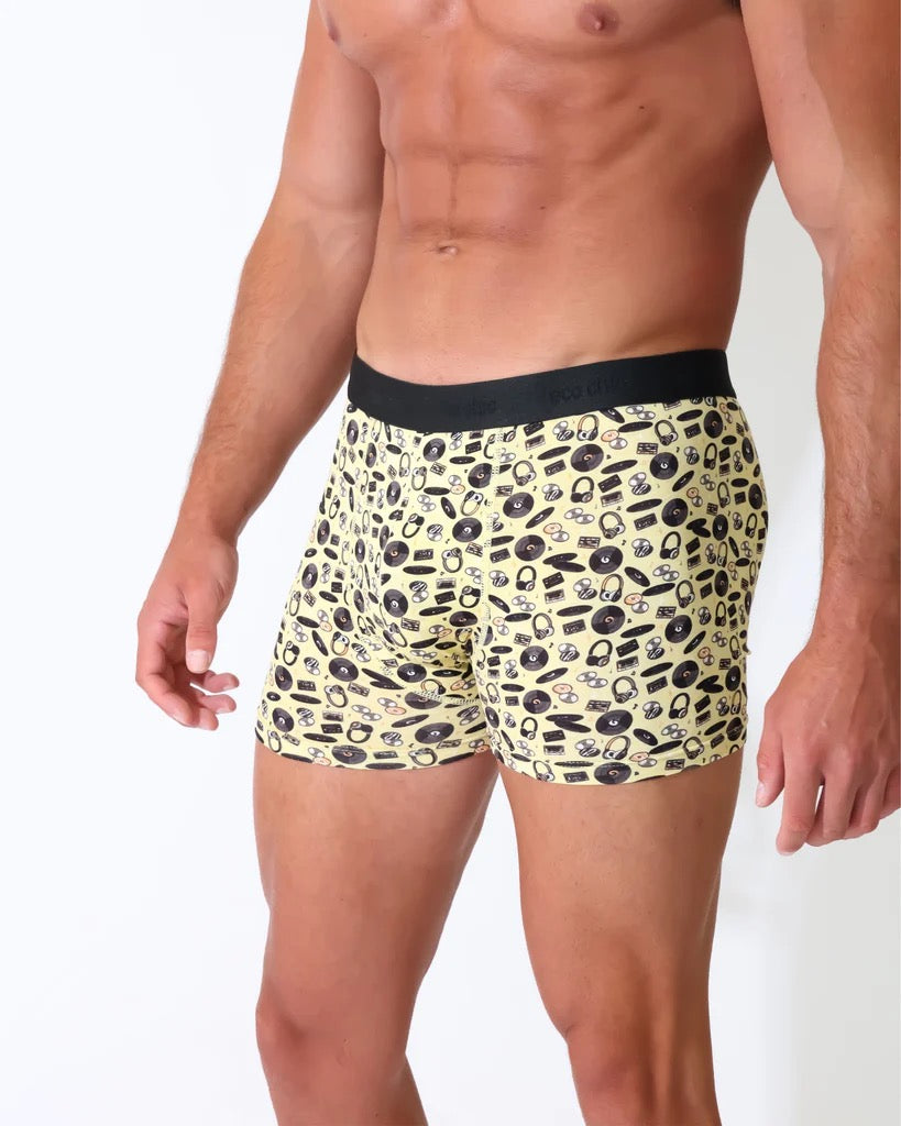 Eco Chic MENS Bamboo Boxers - Music Compilation - Beige