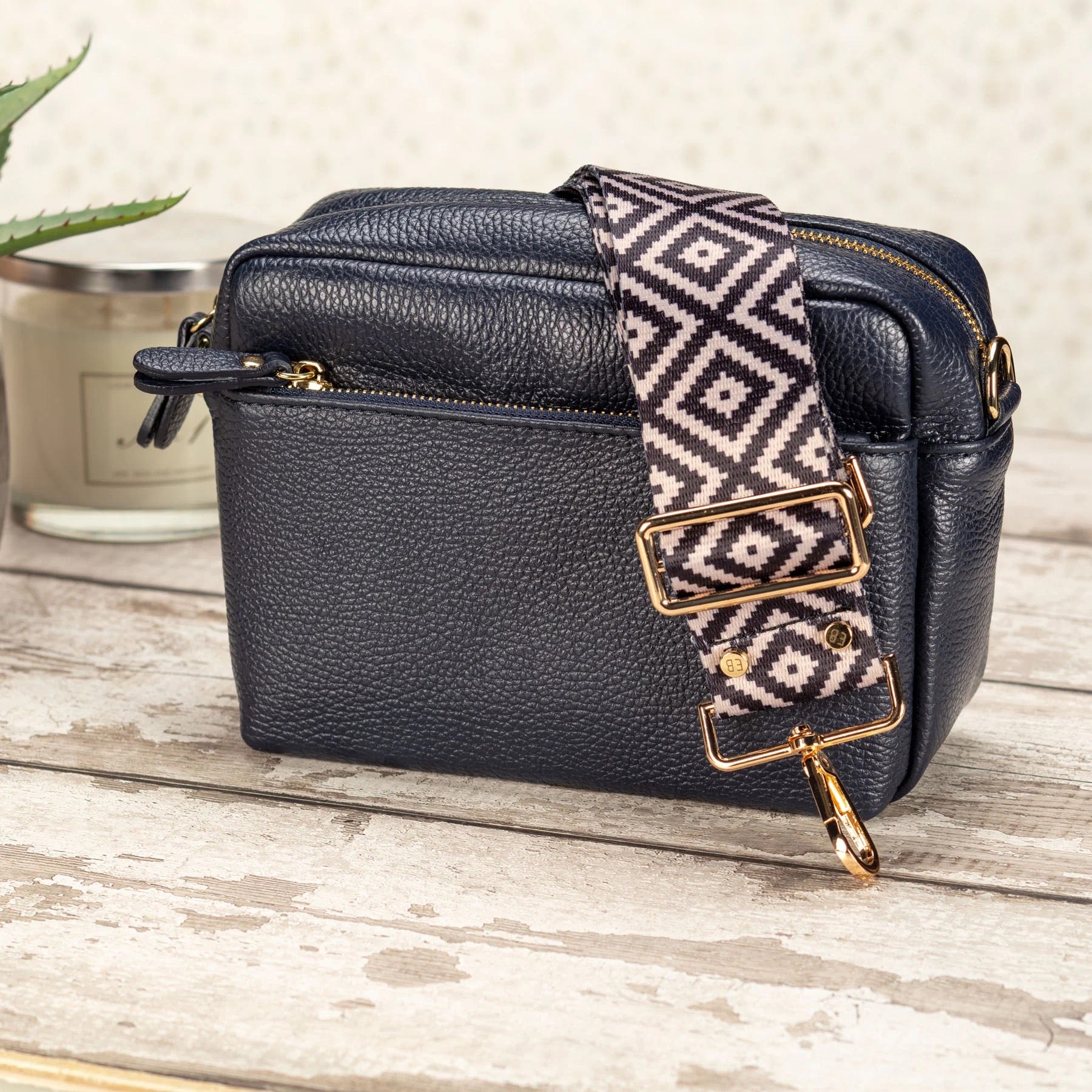 Elie Beaumont Leather Town Crossbody Handbag - Navy Blue
