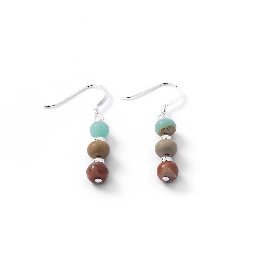 Carrie Elspeth Earth Tones Aqua Terra Jasper Gemstone Beaded Drop Earrings