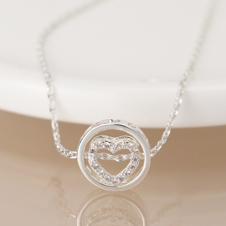 POM Silver Plated Crystal Heart in Circle Adjustable Chain Bracelet