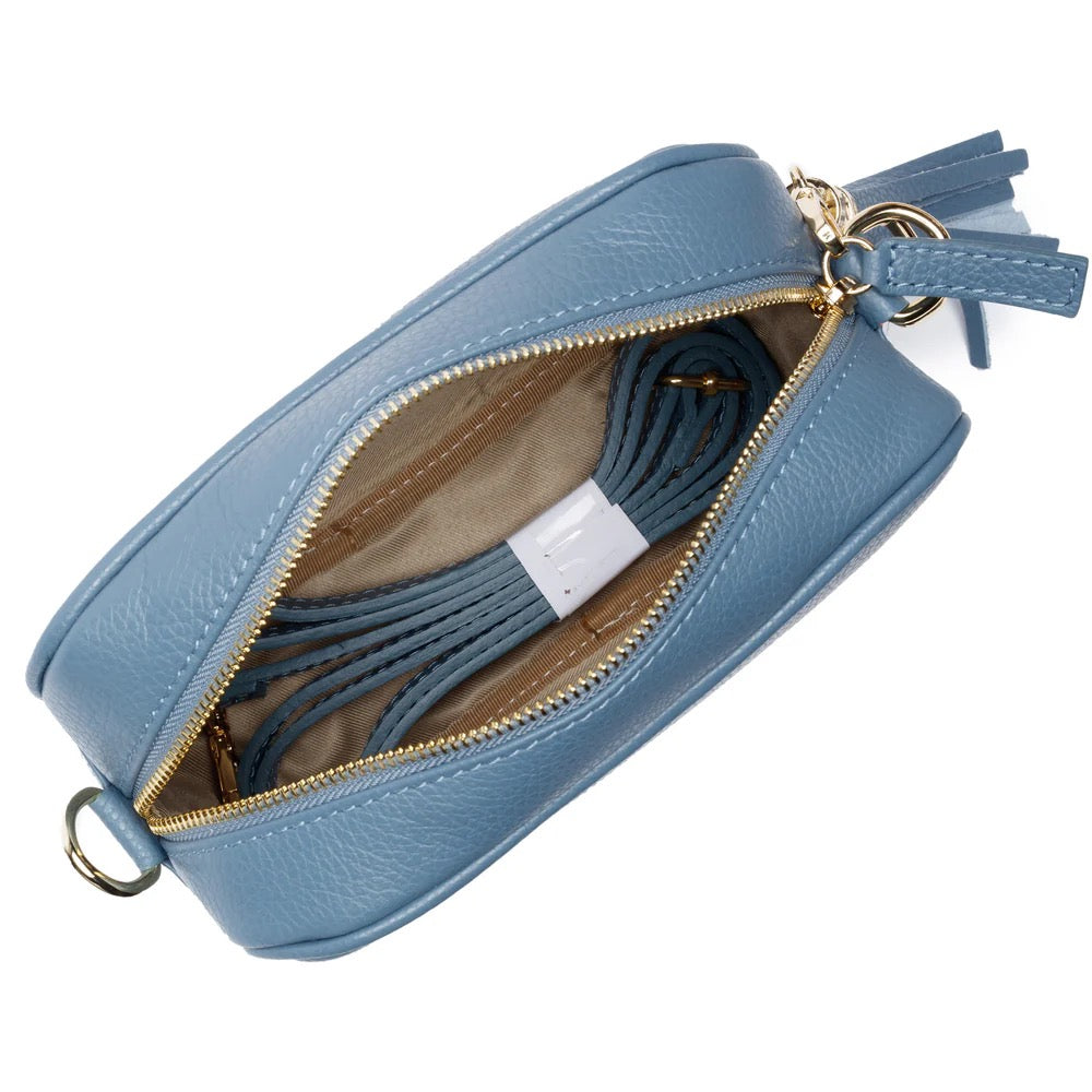Elie Beaumont Designer Leather Crossbody Bag - Light Blue (GOLD Fittings)