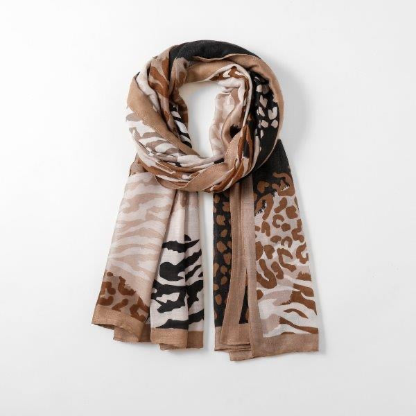 Eco Style - Leopard & Zebra Print - Lightweight Scarf - Beige Multi