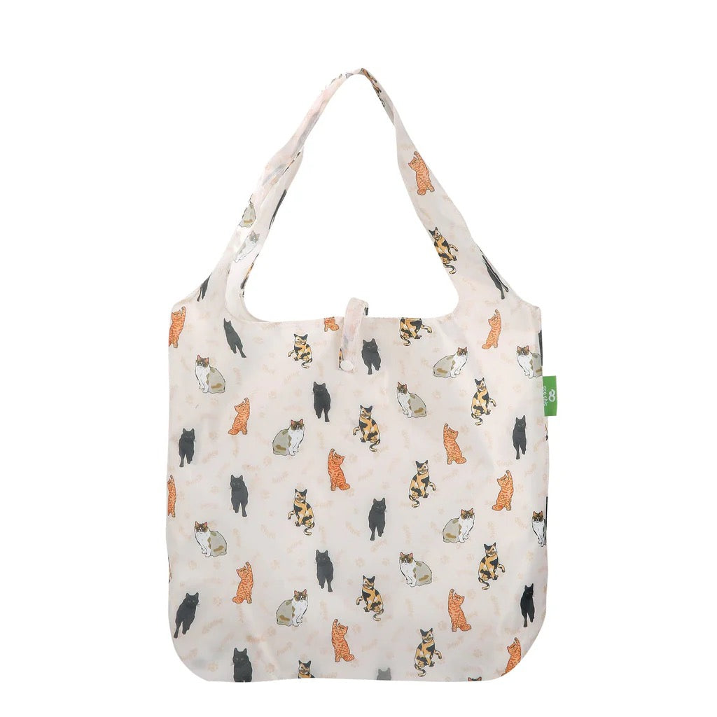 Eco Chic Foldable Recycled Shopping Bag - Beloved Cats - Cream