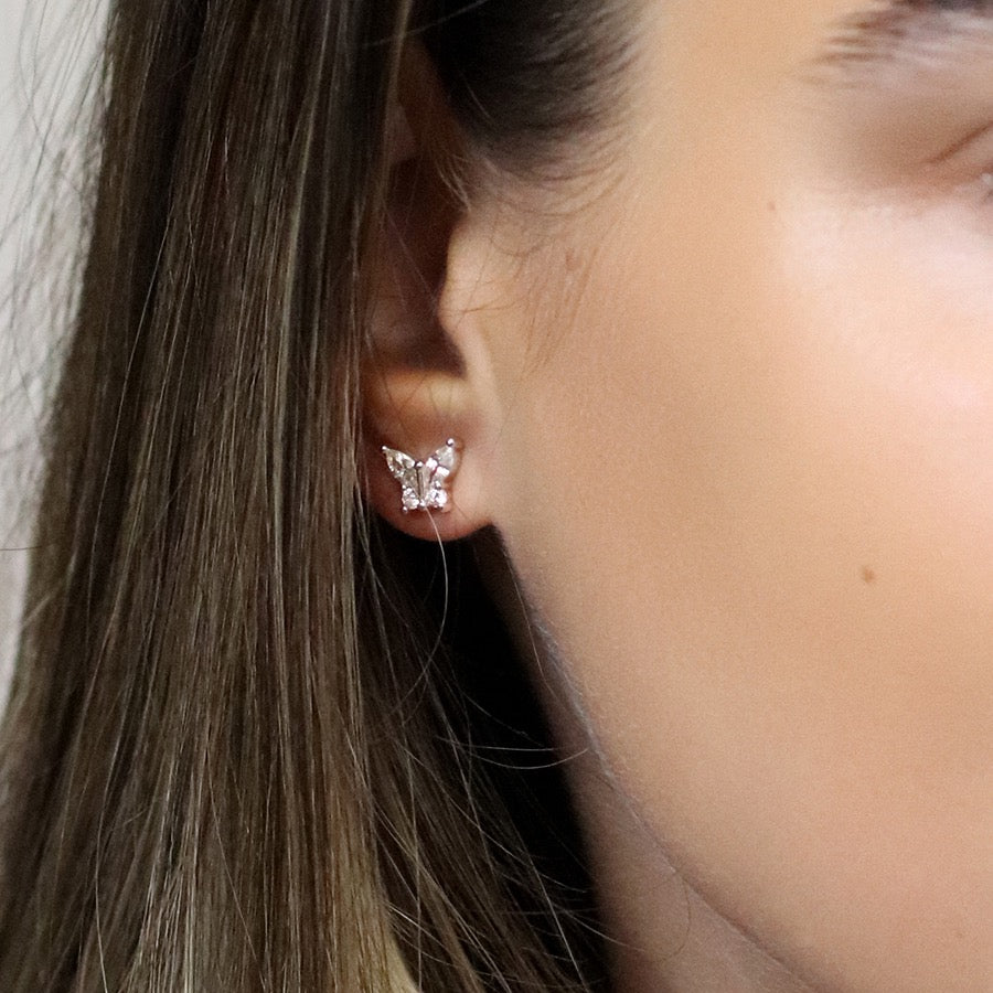 POM Silver Plated Crystal Butterfly Stud Earrings