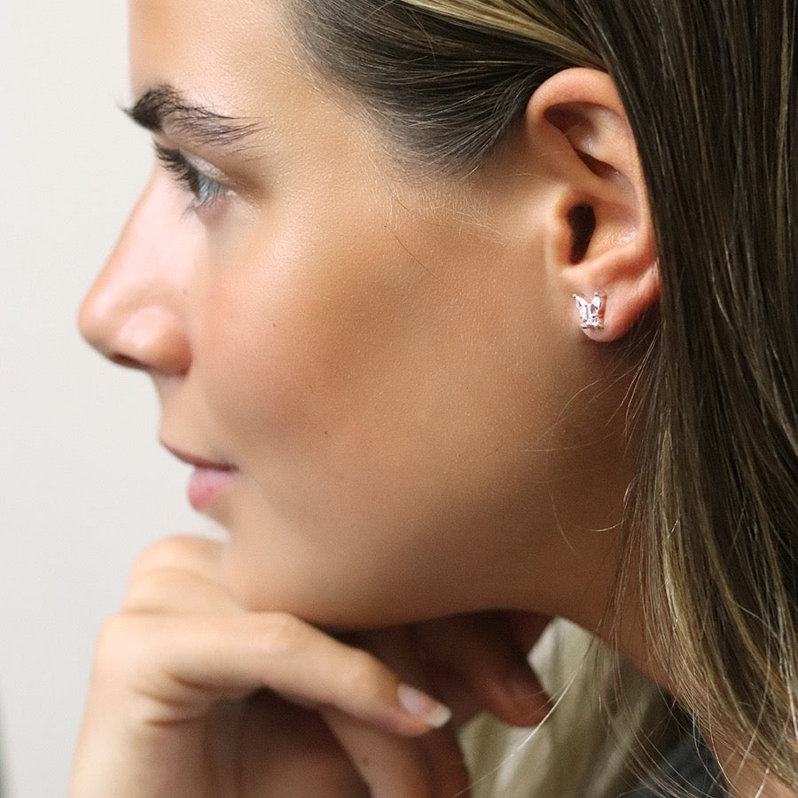 POM Silver Plated Crystal Butterfly Stud Earrings