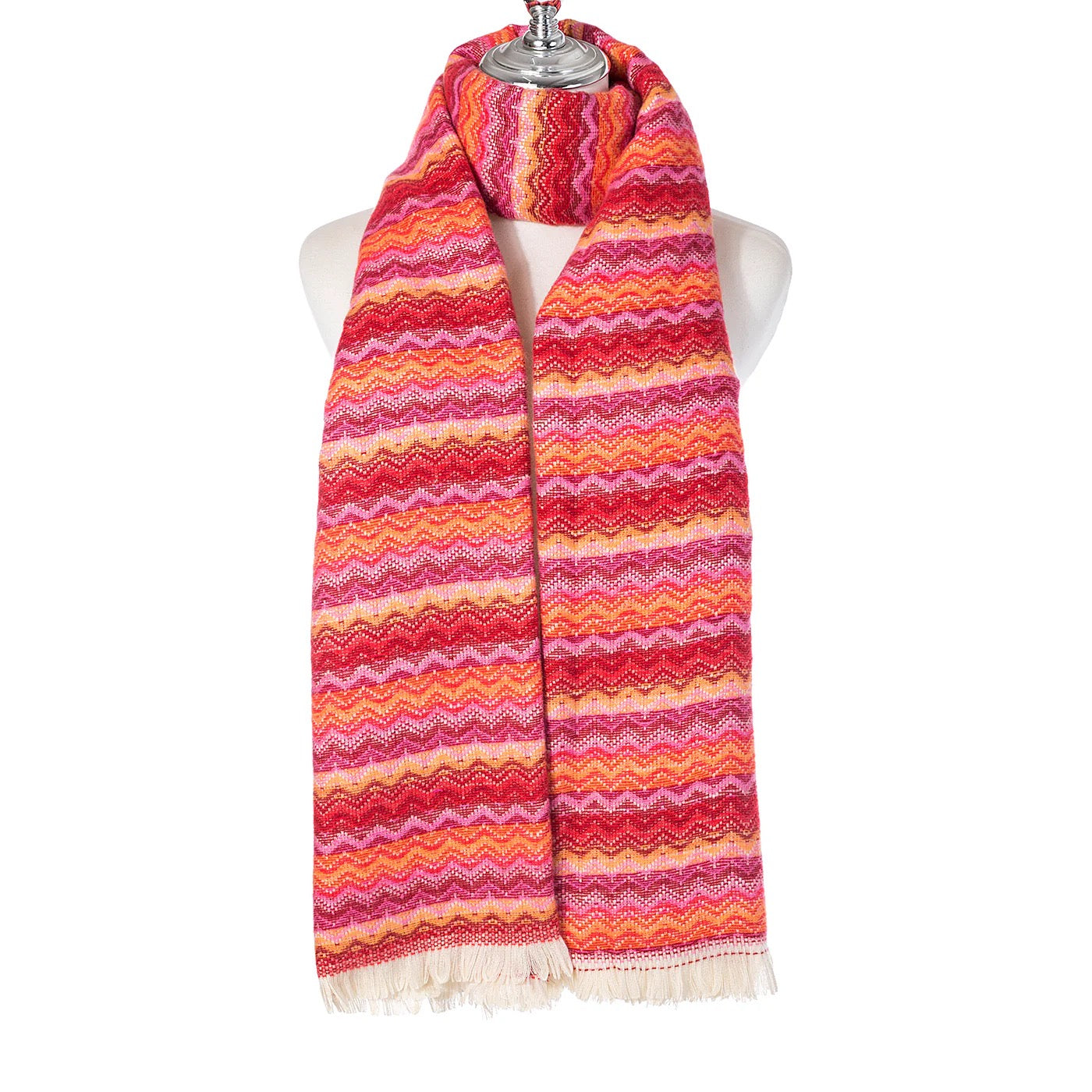 Park Lane Aztec Print Textured Fringe Edge Scarf - Wild Orchid