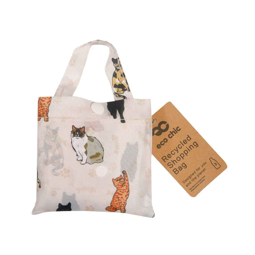 Eco Chic Foldable Recycled Shopping Bag - Beloved Cats - Cream