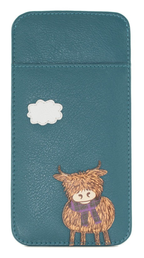 Mala Leather Bella Highland Cows Glasses Case - Teal