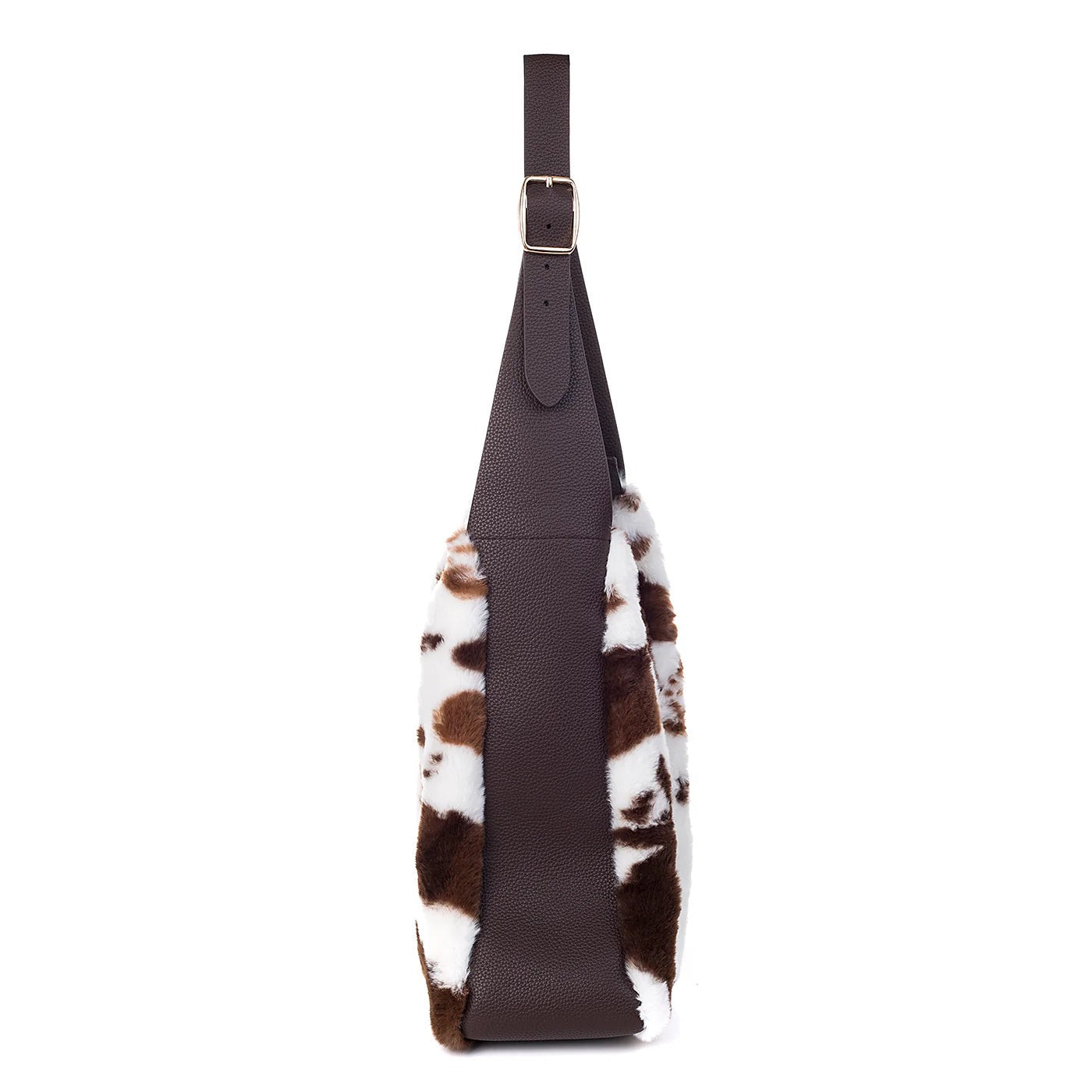 Park Lane -  Faux Fur & Faux Leather -  Large Slouch Shoulder Bag - Brown Cow Print/Chocolate