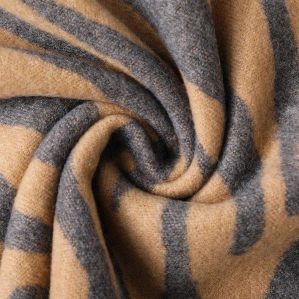 Leopard & Zebra - Camel & Grey Reversible Tassel Scarf - Cashmere Blend