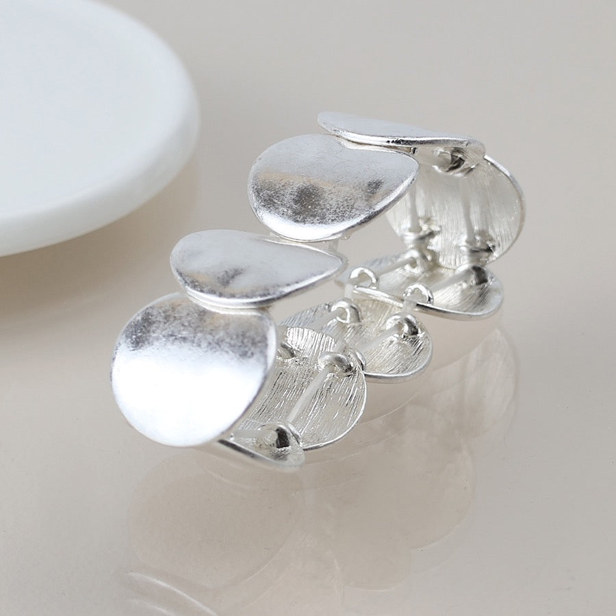 POM Silver Plated Worn Large Disc Stretch Bracelet