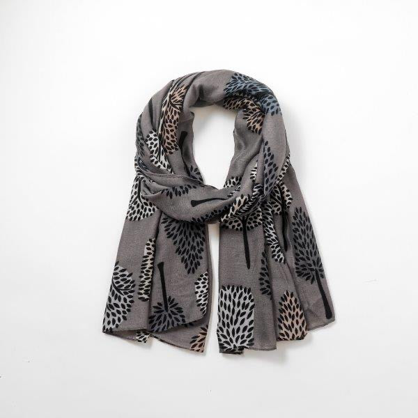 Eco Style - Multi Colour Tree of Life Print - Lightweight Scarf - Grey/Black