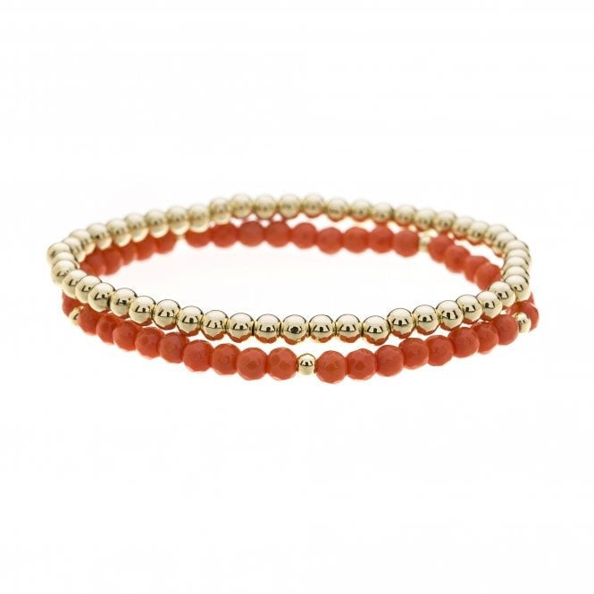Park Lane 2 piece Stretch Bracelet Stack Set - Coral/Gold