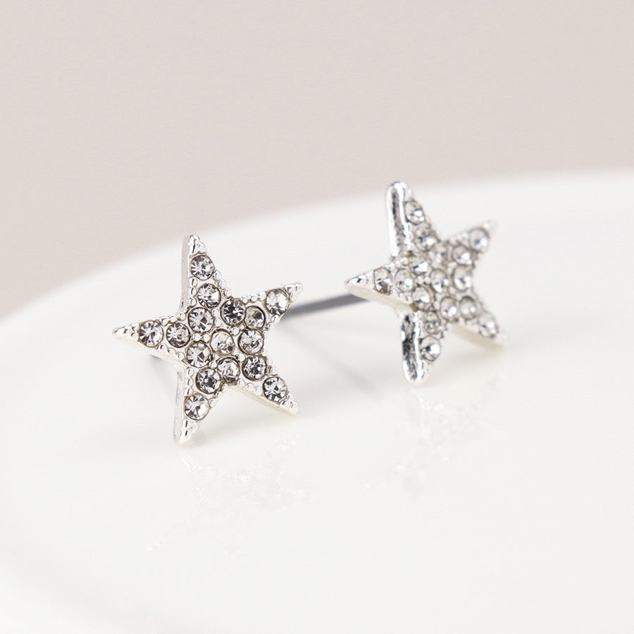 POM Silver Plated Crystal Star Stud Earrings