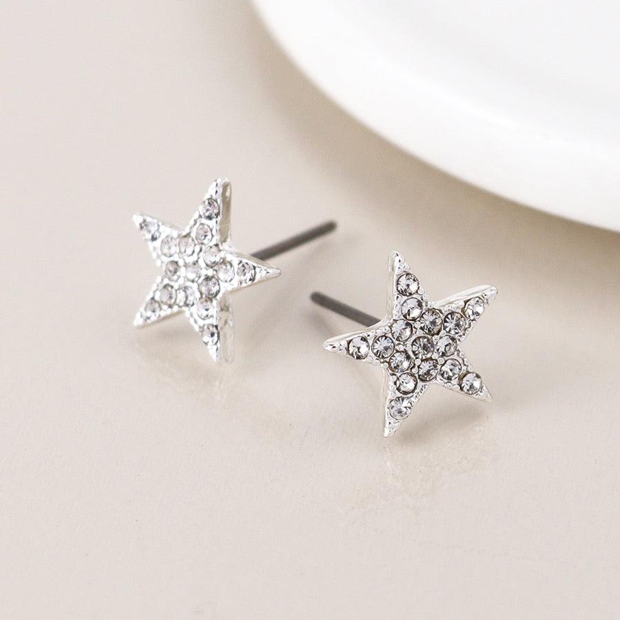 POM Silver Plated Crystal Star Stud Earrings