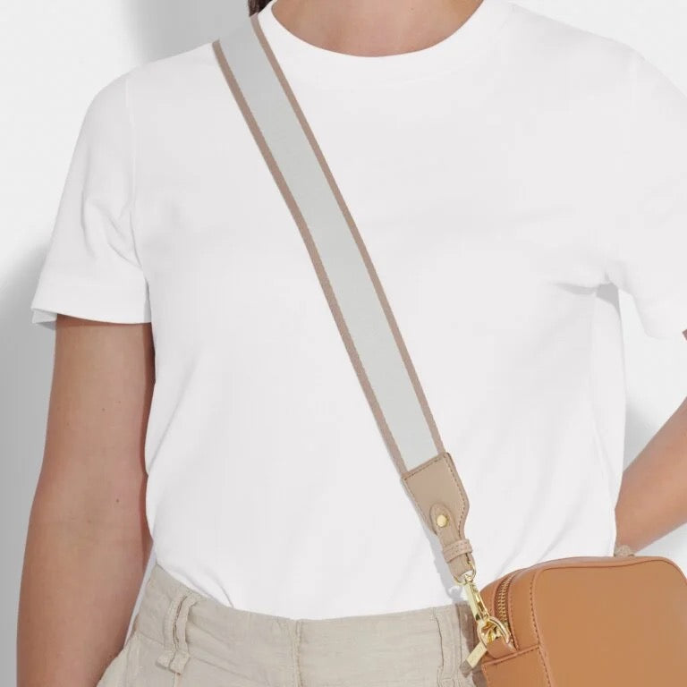 Katie Loxton Canvas Bag Strap - Stripe - Light Taupe