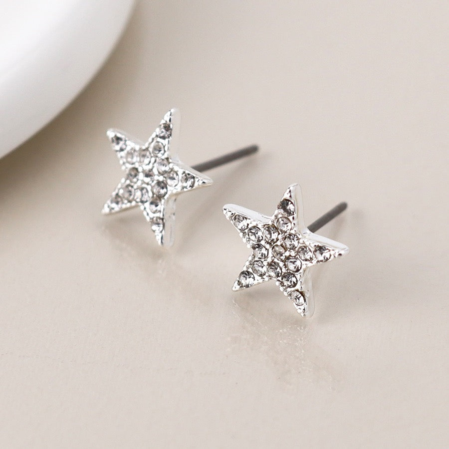 POM Silver Plated Crystal Star Stud Earrings