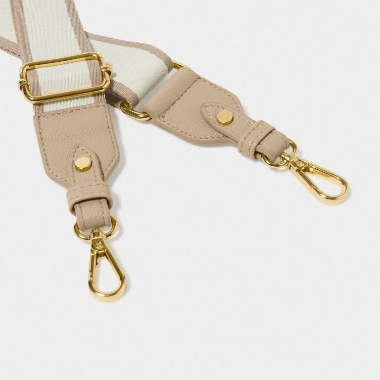 Katie Loxton Canvas Bag Strap - Stripe - Light Taupe
