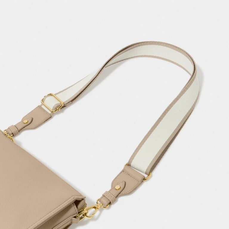 Katie Loxton Canvas Bag Strap - Stripe - Light Taupe