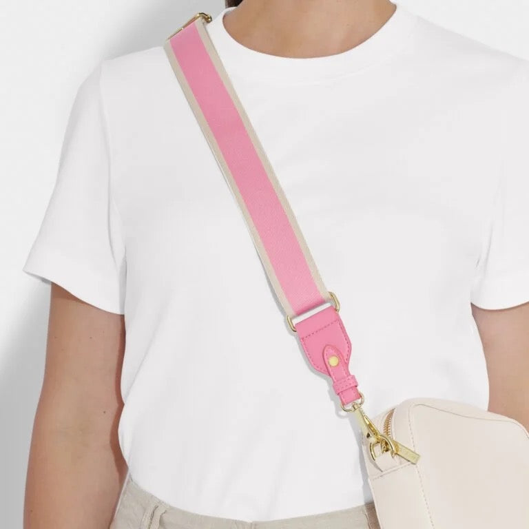 Katie Loxton Canvas Bag Strap - Stripe - Cloud Pink