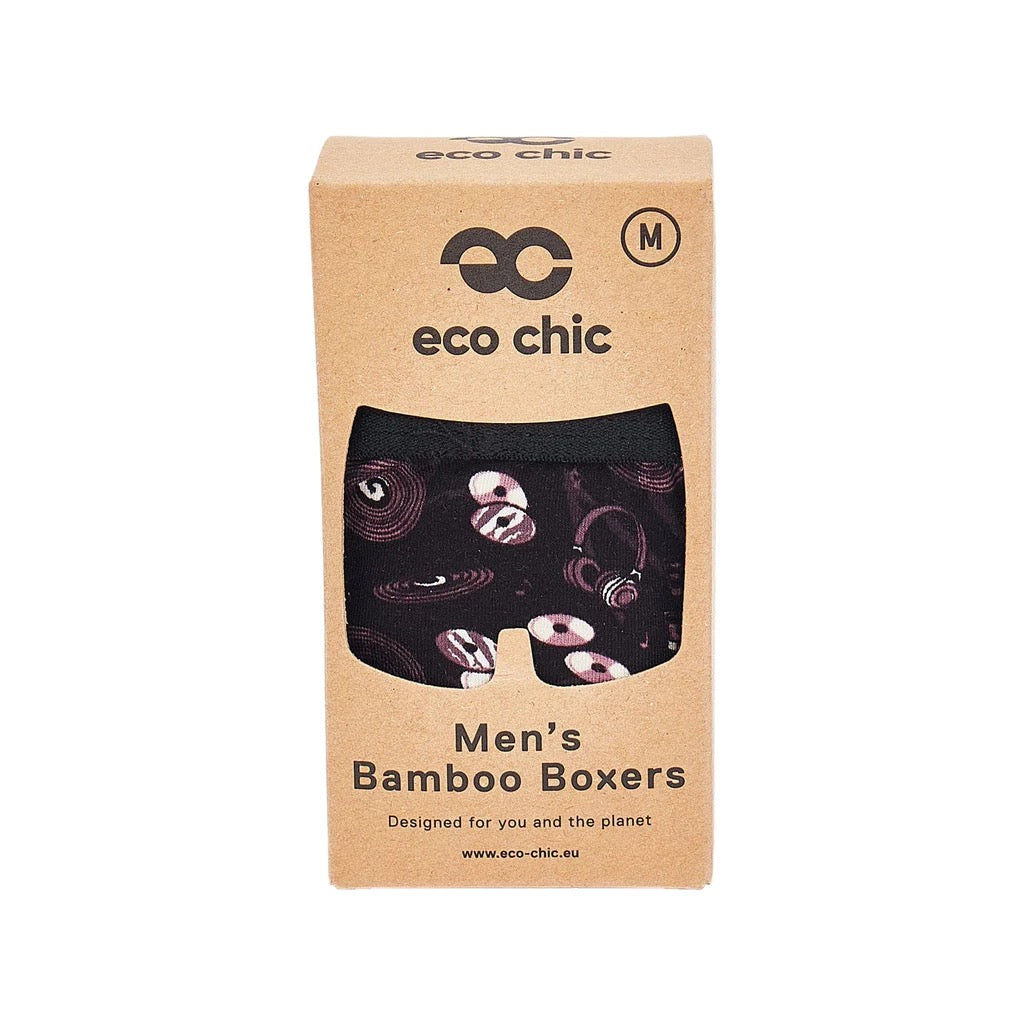 Eco Chic MENS Bamboo Boxers - Music Compilation - Black