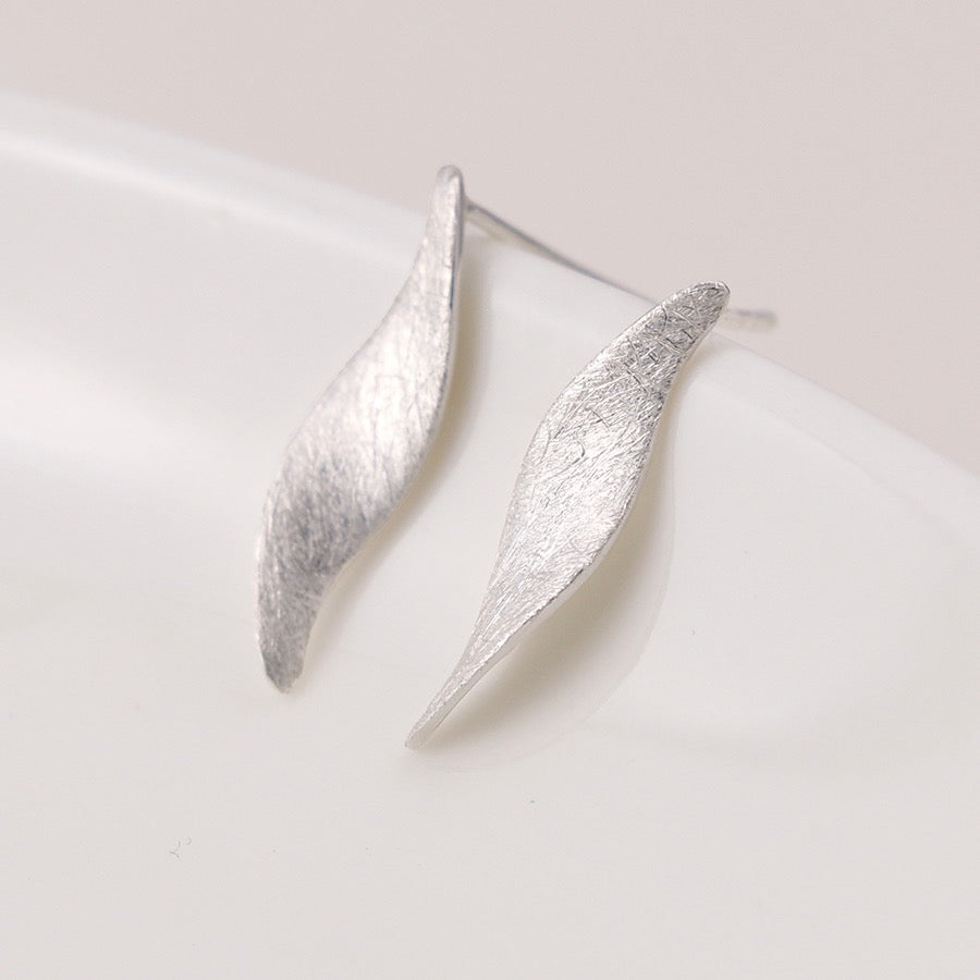 POM Sterling 925 Silver Brushed Marquis Twist Drop Stud Earrings