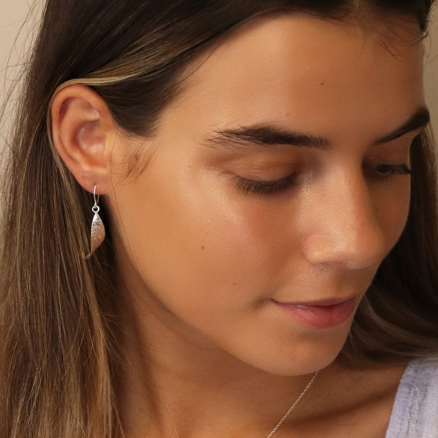 POM Sterling 925 Silver Foil Texture Marquis Dangly Earrings