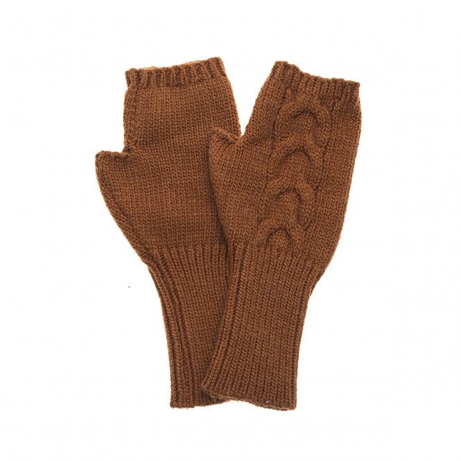 Nutmeg (Tan) Cable Knit Fingerless Gloves