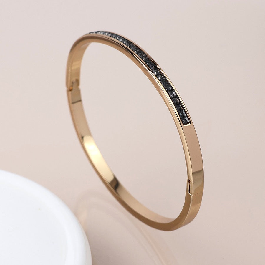 POM Gold Plated Smokey Crystal Bangle Bracelet