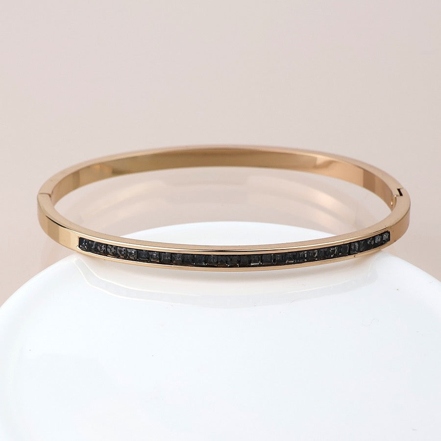 POM Gold Plated Smokey Crystal Bangle Bracelet