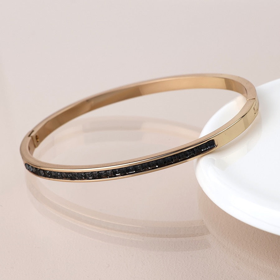 POM Gold Plated Smokey Crystal Bangle Bracelet