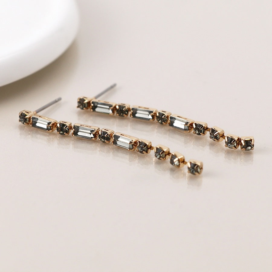 POM Gold Plated Smokey Crystal Long Drop Earrings