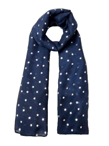 Silver Metallic Foil  - Stars Print  - Lightweight Scarf - Navy