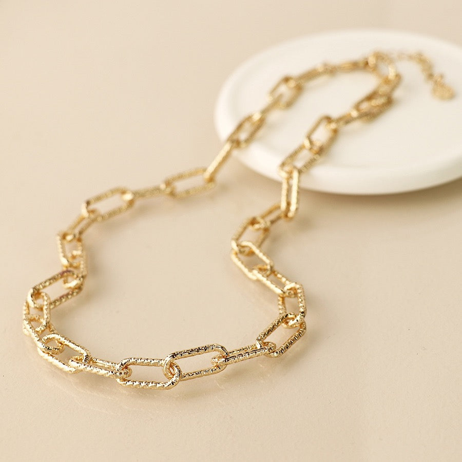 POM Golden Textured Paperlink Link Chain Necklace