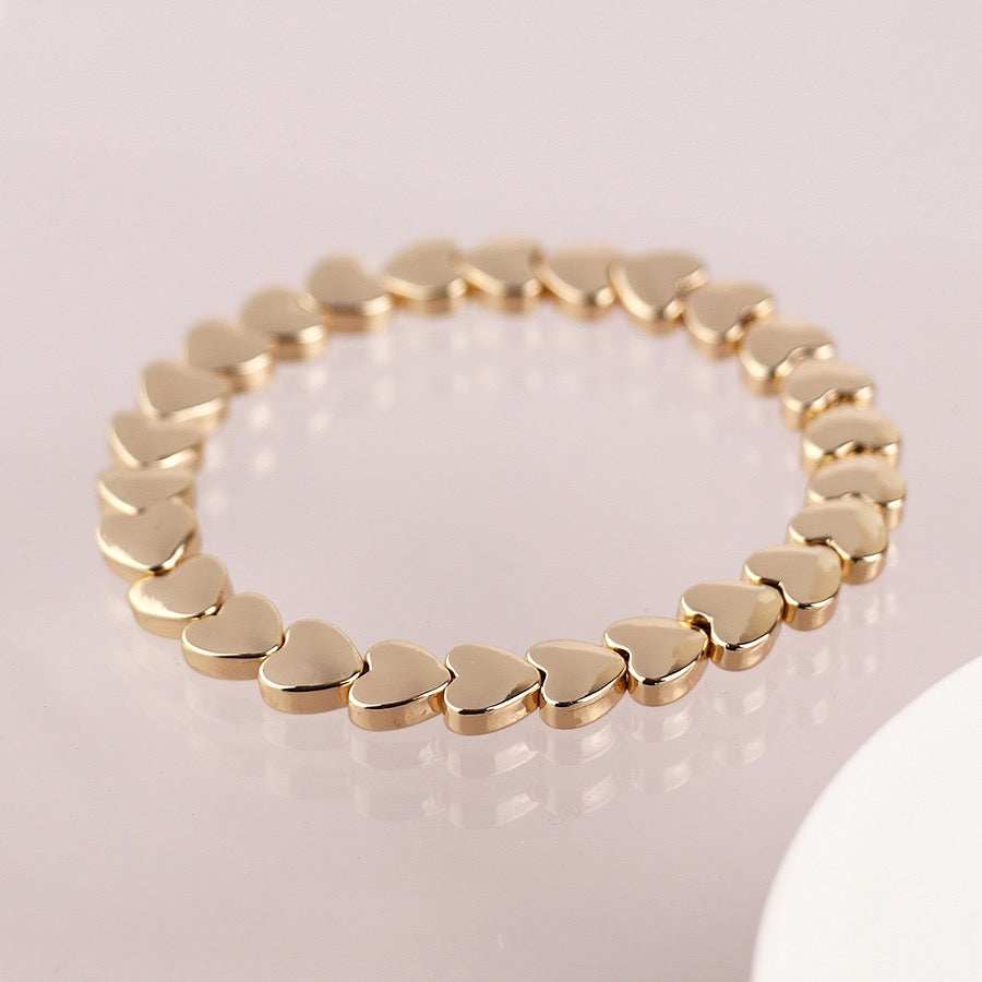 POM Gold Plated Polished Hearts Stretch Bracelet