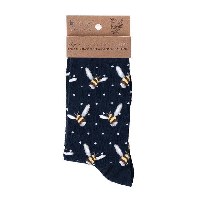 Busy Bee Ladies Ankle Bamboo Socks - Navy Blue - Wrendale Designs