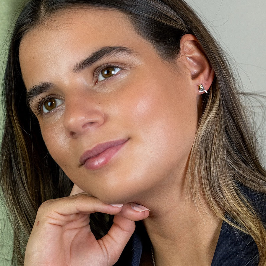 POM Sterling Silver & Gold Plated Robin Stud Earrings