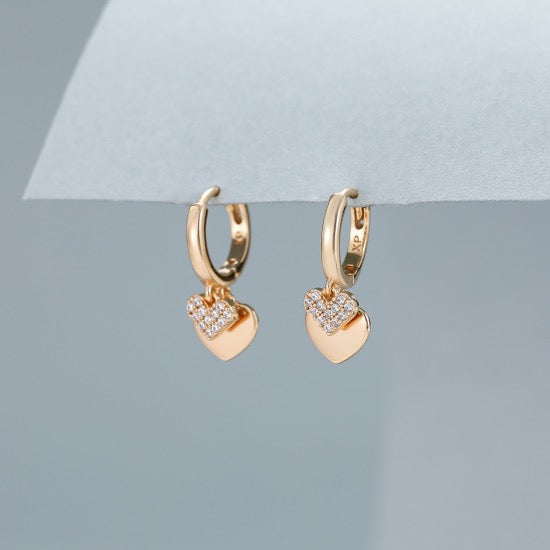 Gracee Jewellery Double Heart Charm Mini Huggie Hoop Fashion Earrings- Gold
