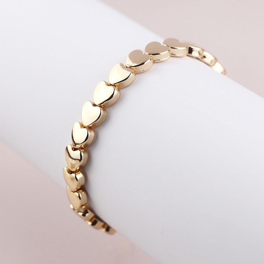 POM Gold Plated Polished Hearts Stretch Bracelet