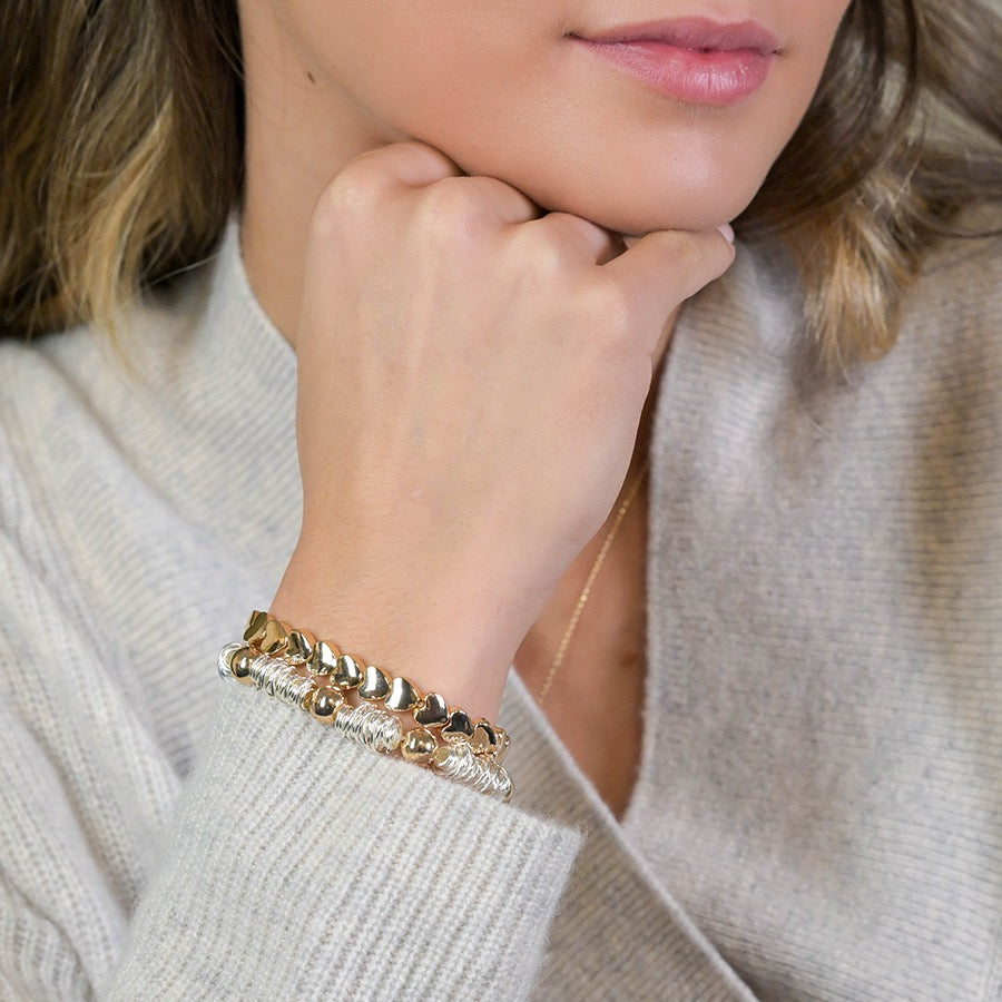 POM Gold Plated Polished Hearts Stretch Bracelet