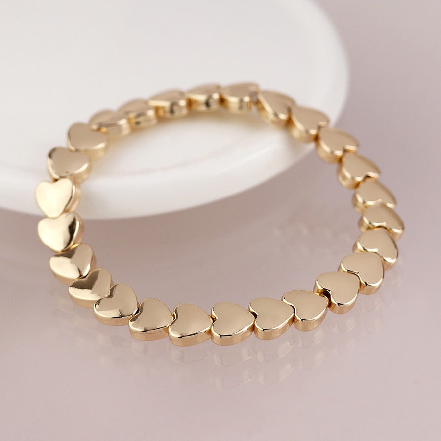 POM Gold Plated Polished Hearts Stretch Bracelet