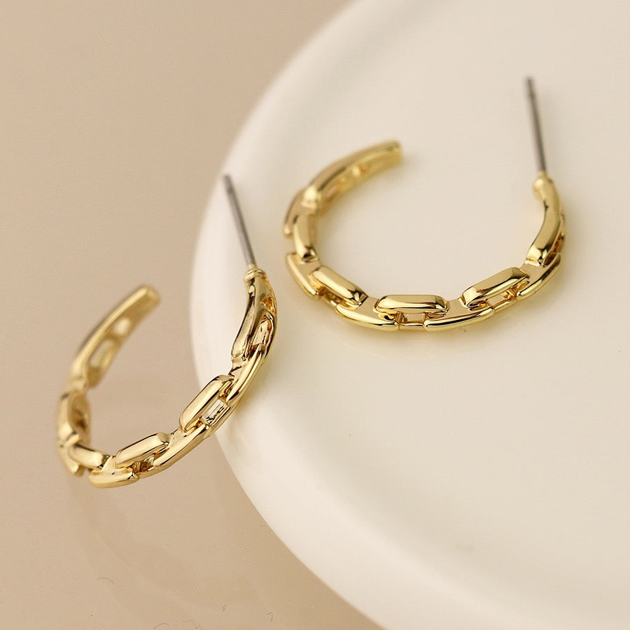 POM Golden Link Chain Effect Hoop Earrings