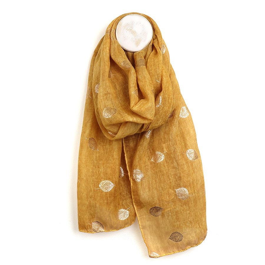 POM Washed Mustard Foil Leaf Print Scarf