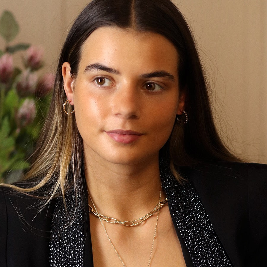 POM Golden Link Chain Effect Hoop Earrings