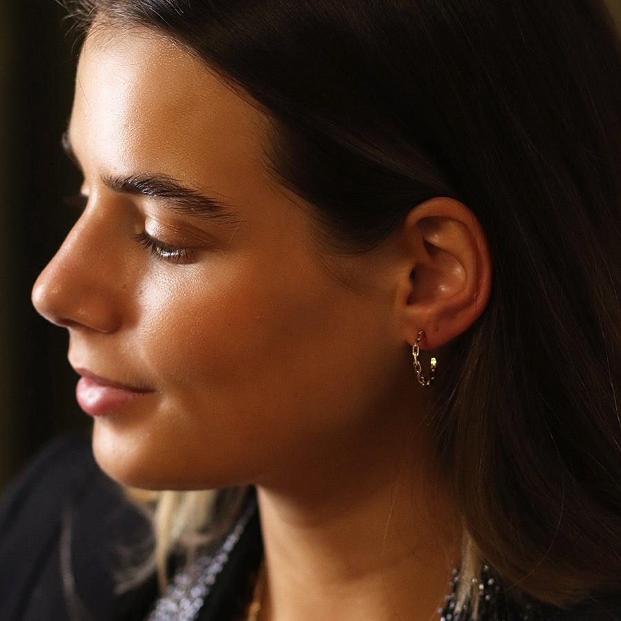 POM Golden Link Chain Effect Hoop Earrings